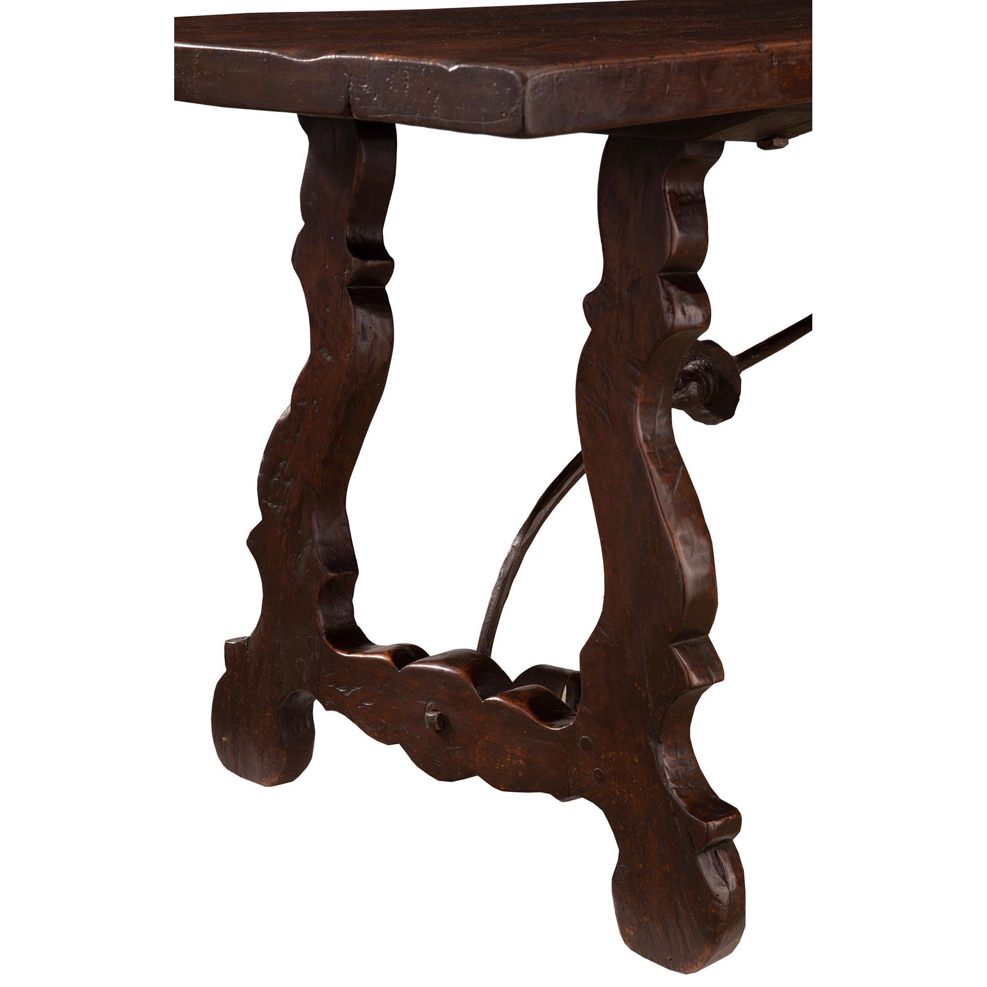 Spanish Mid-19th Century Country Style Dark Oak Trestle Dining/Center Table For Sale 2