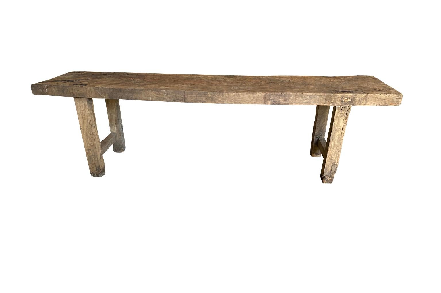 A very handsome and primitive Mid-19th Century Console - work table from the Catalan region of Spain. Soundly constructed from chestnut with a solid board top. Super patina.