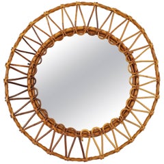 Spanish Mid-20th Century Bamboo and Wicker Circular Mirror