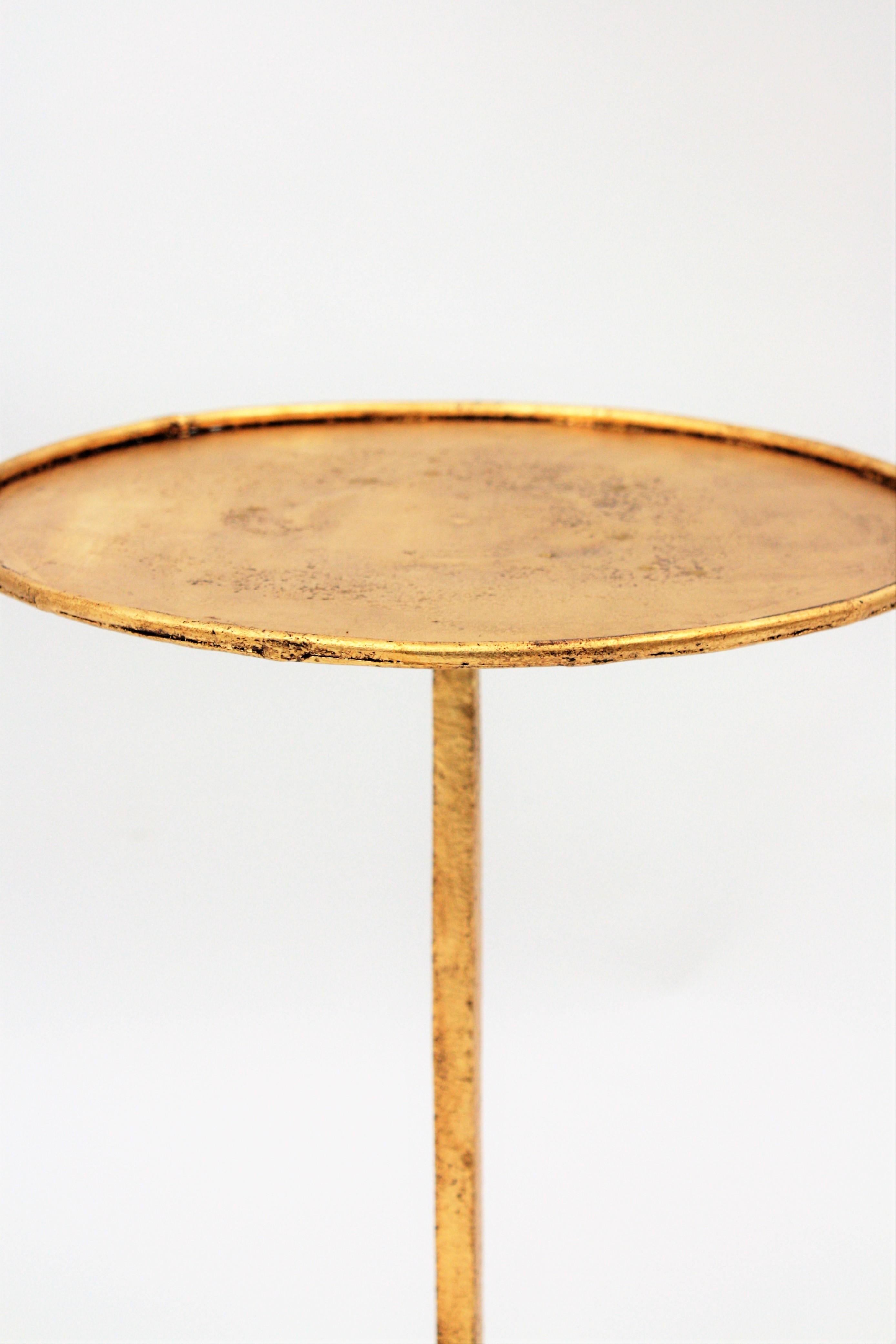 Gold Leaf Spanish Mid-20th Century Hand-Hammered Gilt Iron Drinks Table