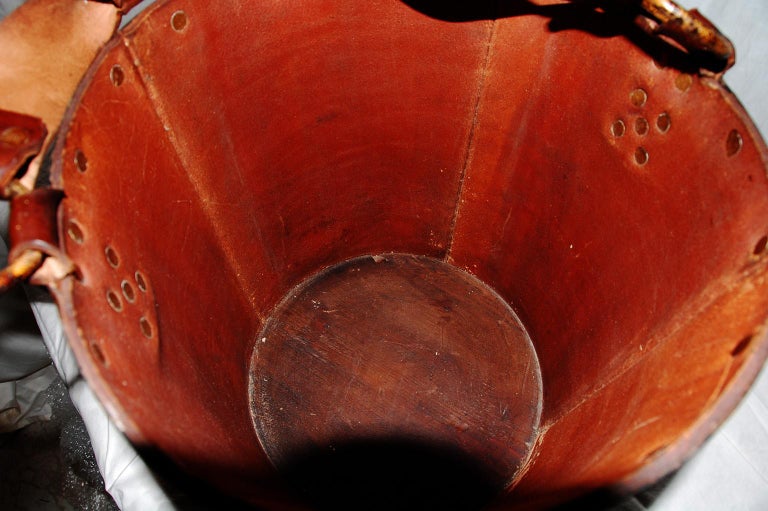 Spanish Mid20th Century Leather Wastebasket with Handle at 1stDibs
