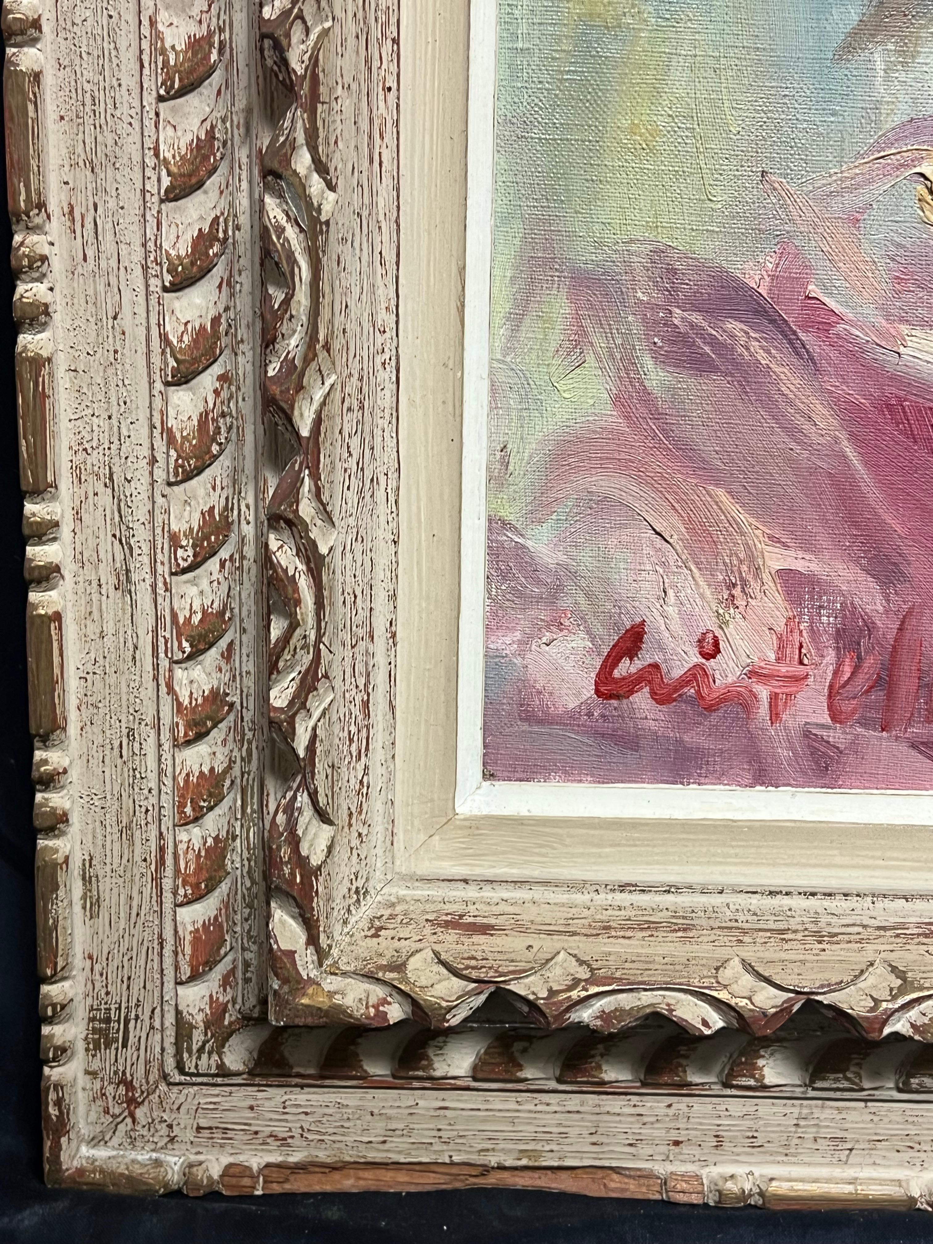 Mid-Century Oil Painting in Ornate Frame Flamenco Dance Scene in Vibrant Colors For Sale 7