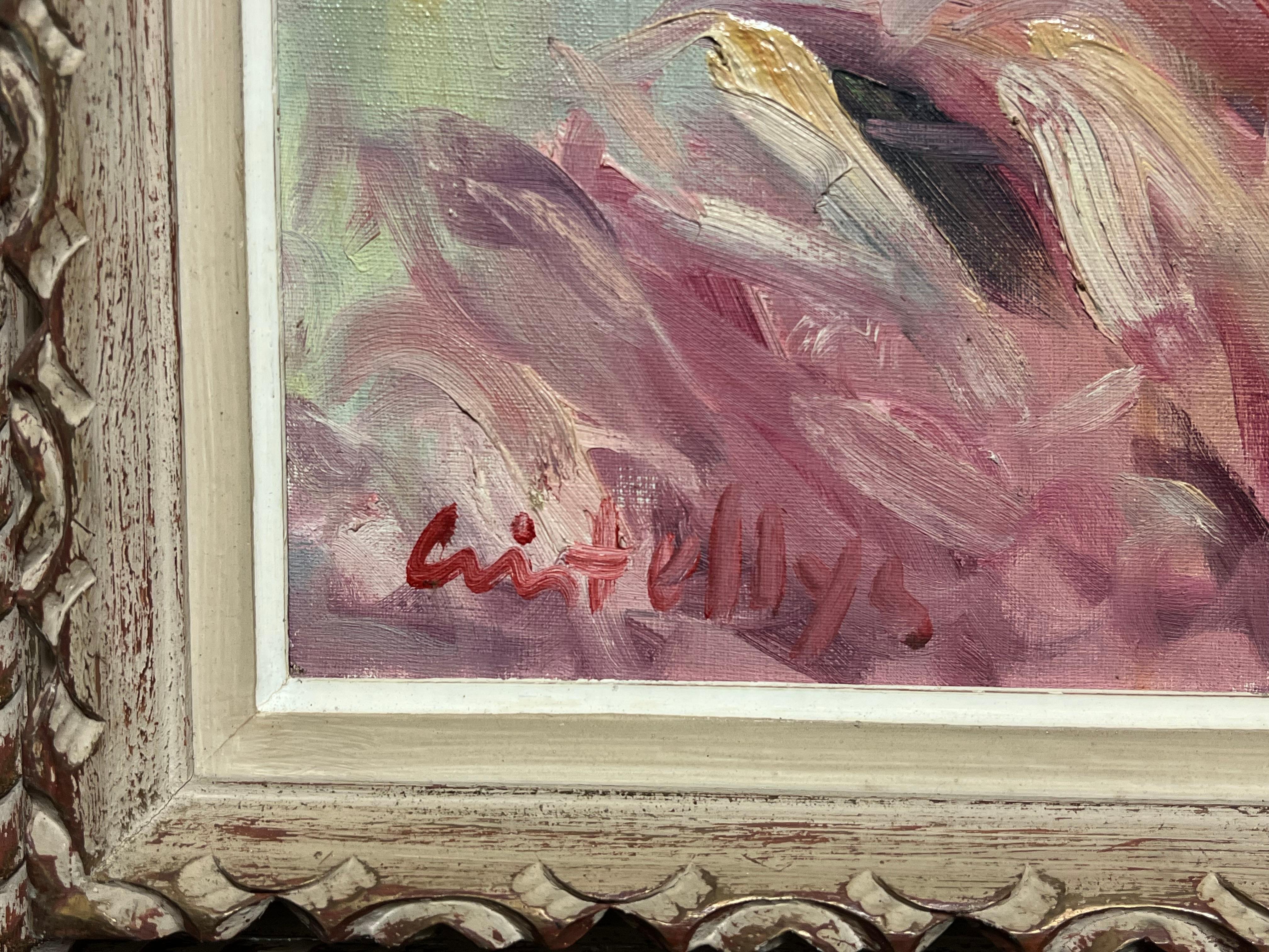Mid-Century Oil Painting in Ornate Frame Flamenco Dance Scene in Vibrant Colors For Sale 9