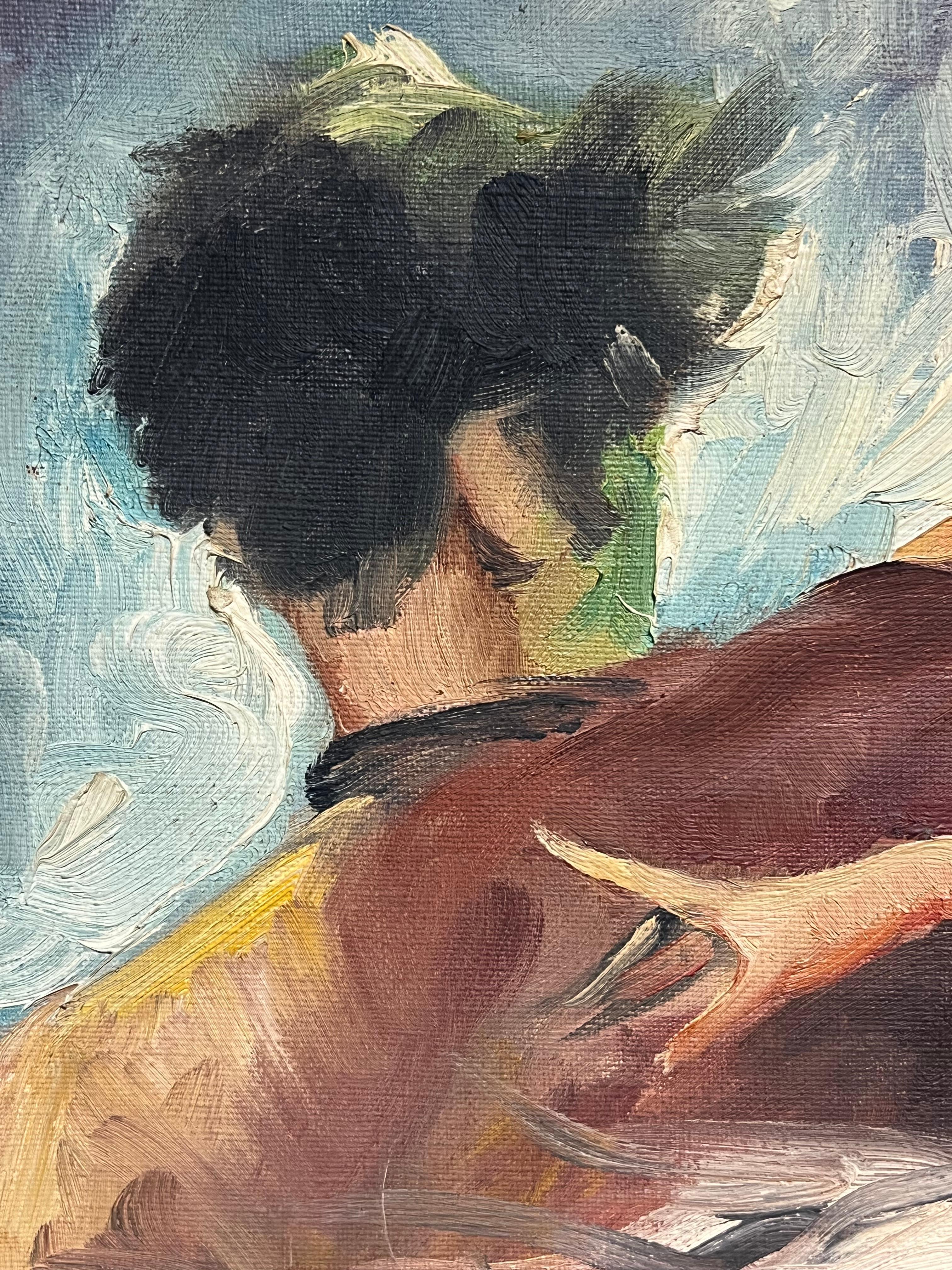 Mid-Century Oil Painting in Ornate Frame Flamenco Dance Scene in Vibrant Colors For Sale 1
