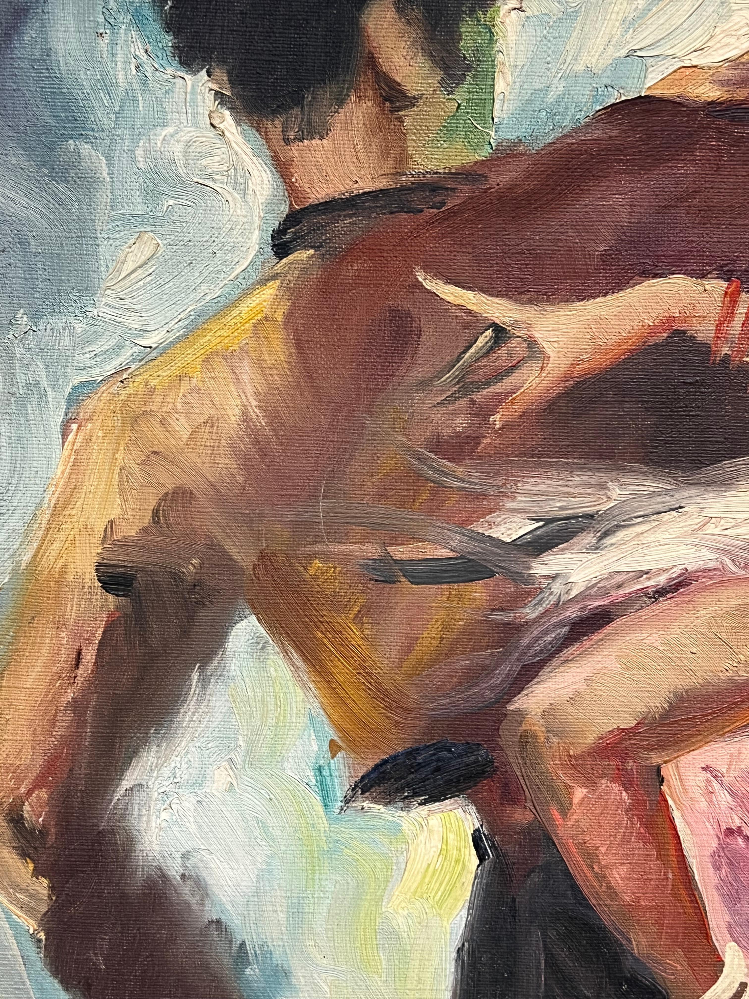 Mid-Century Oil Painting in Ornate Frame Flamenco Dance Scene in Vibrant Colors For Sale 2