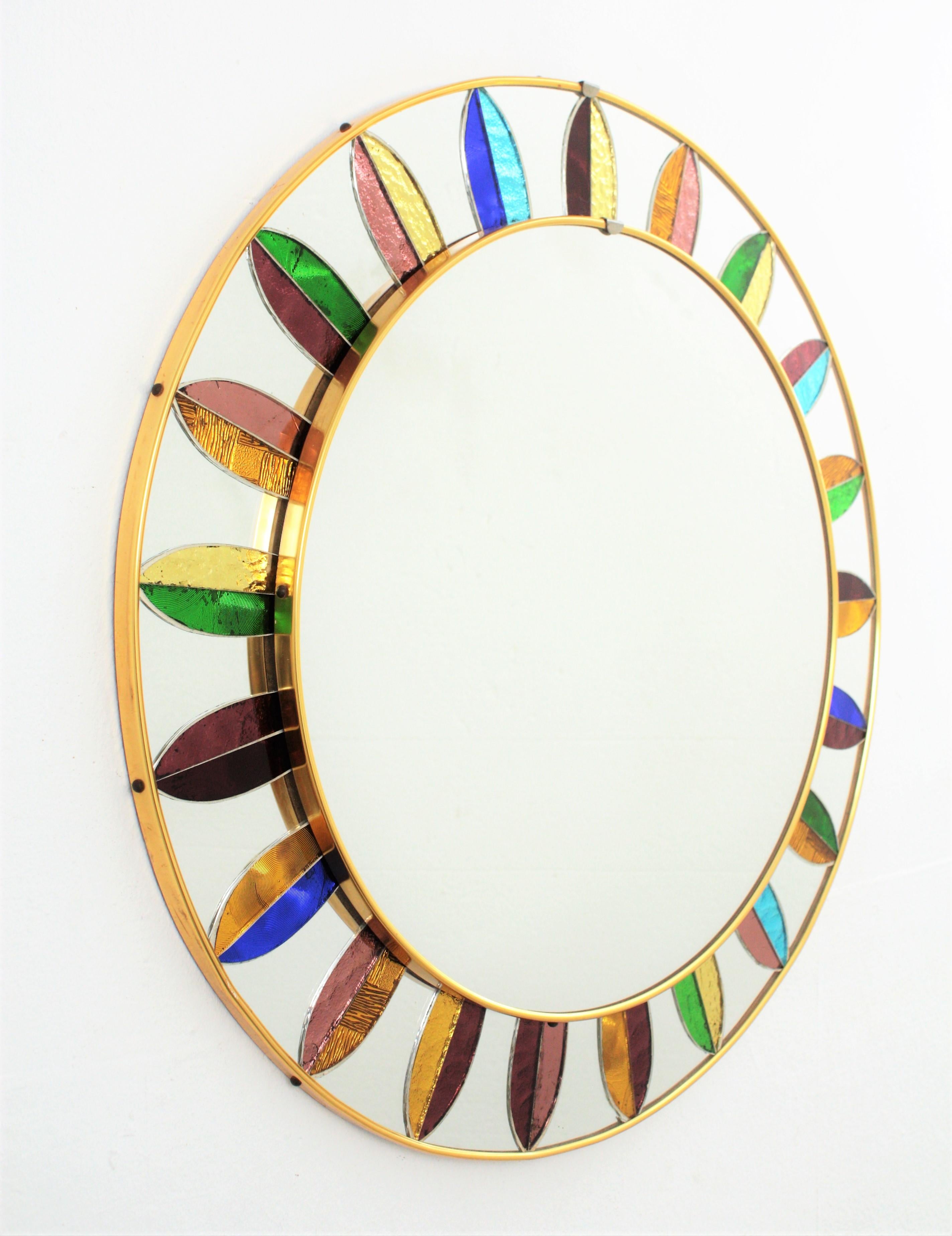 Mid-Century Modern Spanish Mid-20th Century Round Mirror Framed with Multicolored Mirrored Glasses