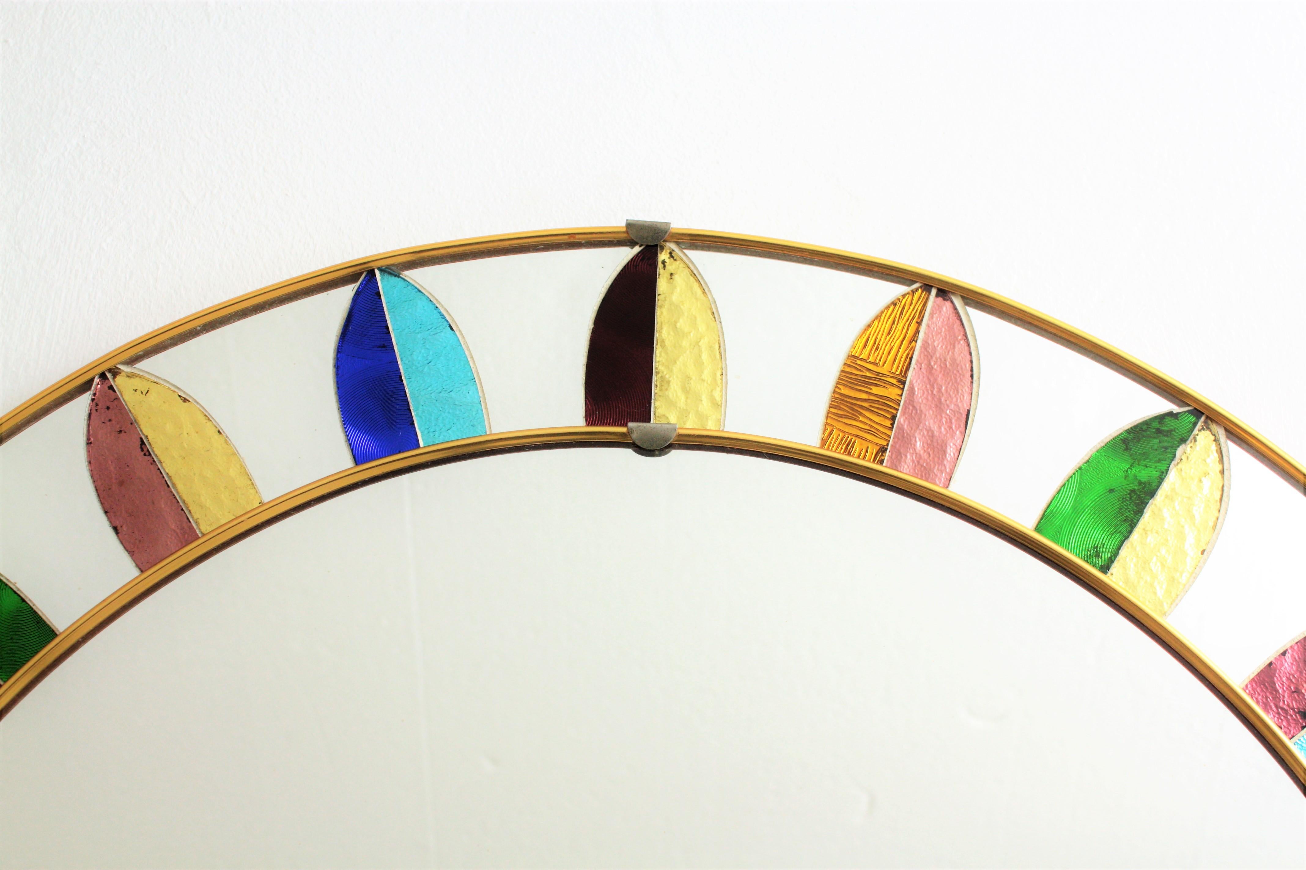 Spanish Mid-20th Century Round Mirror Framed with Multicolored Mirrored Glasses 2