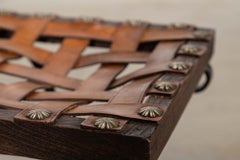 Spanish Mid 20thC Brutalist Wrought Iron & Leather Stool