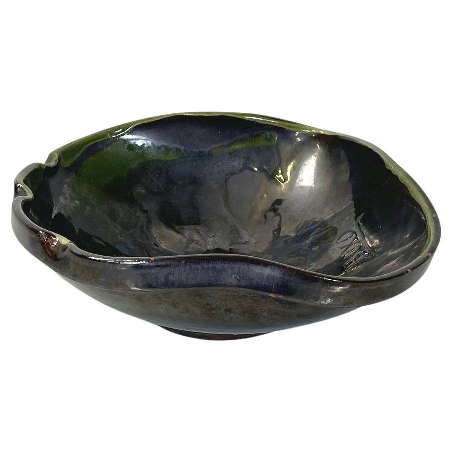 Spanish Mid-Century Bowl in Green, Black and Blue Ceramic by Ignacio Buxo, 1950s For Sale
