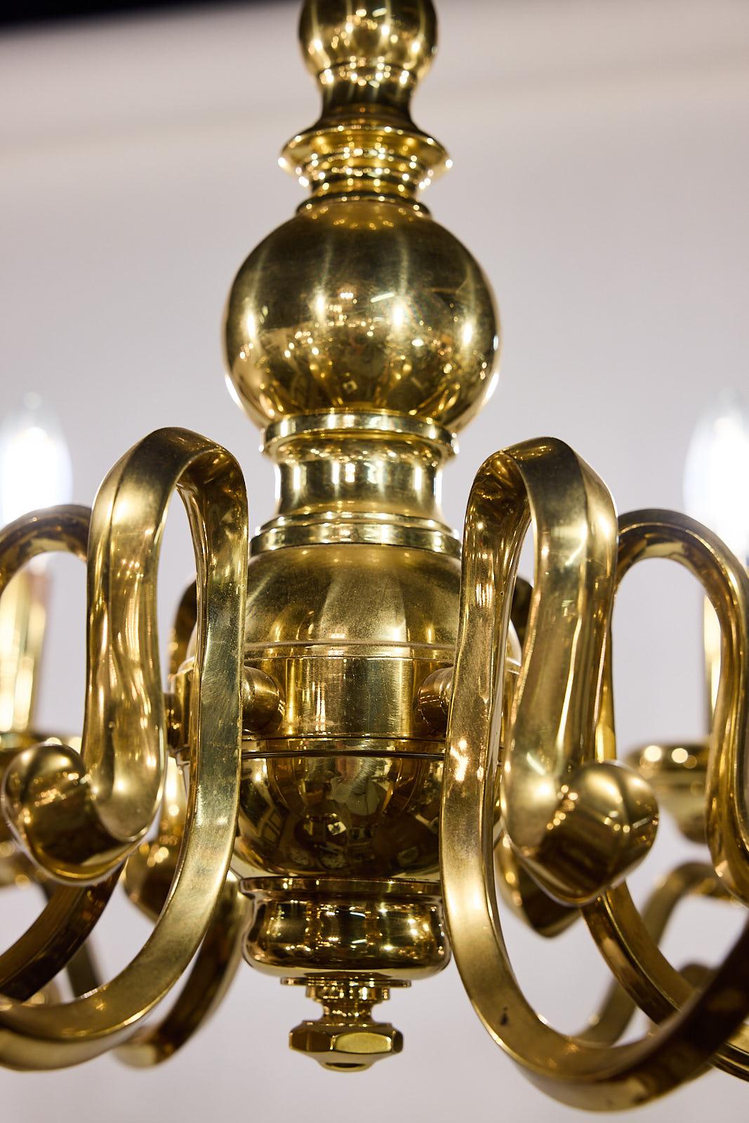 Spanish Mid-Century Brass Six Arm Chandelier For Sale 2