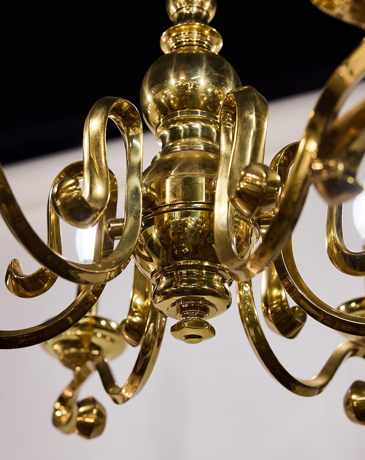 Spanish Mid-Century Brass Six Arm Chandelier For Sale 4
