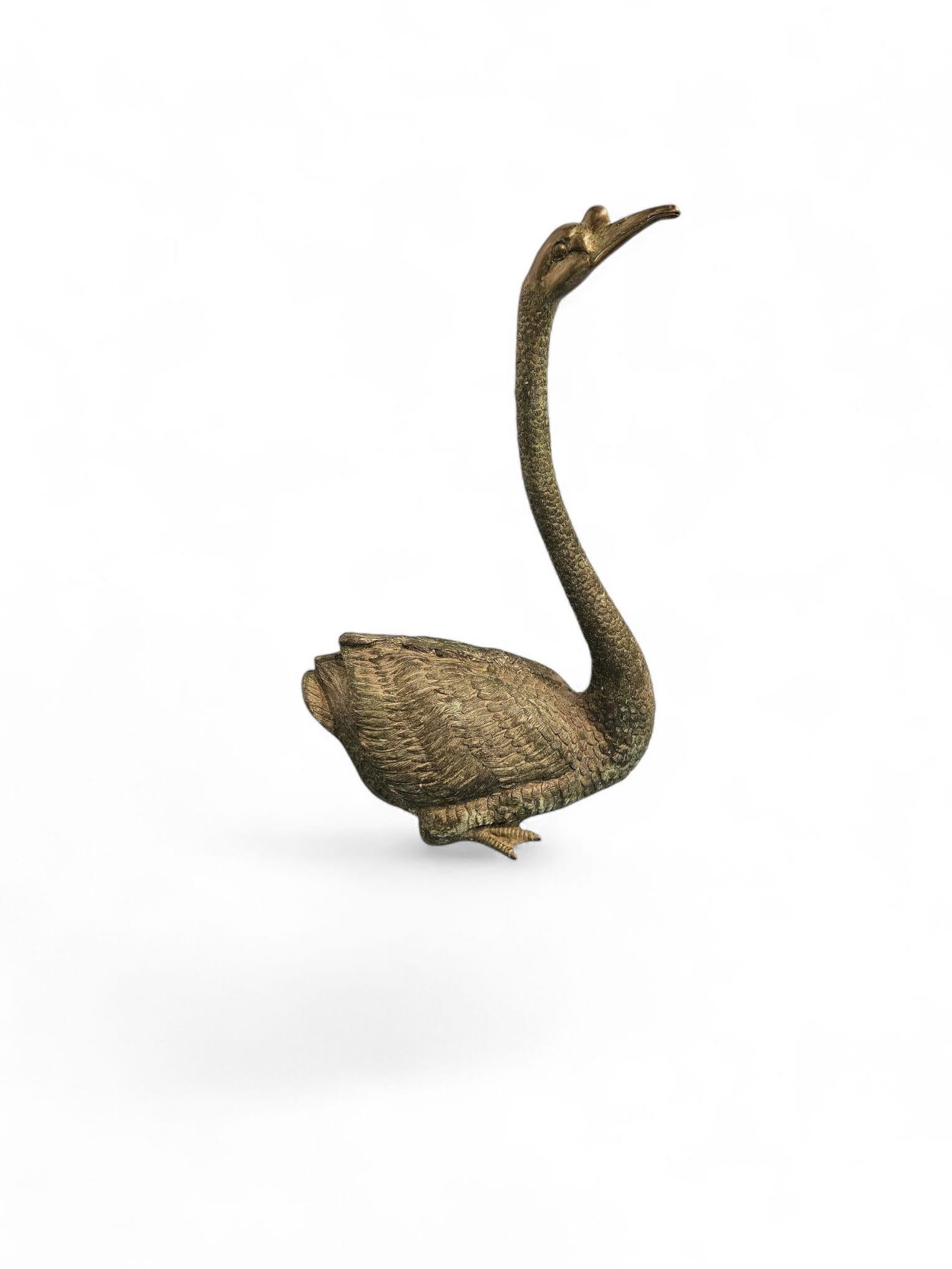 20th Century Spanish Mid-Century Bronze Swan Sculpture, 1950s For Sale