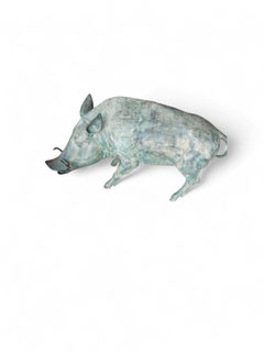 Spanish Mid-Century Bronze Wild Boar Sculpture, 1950s