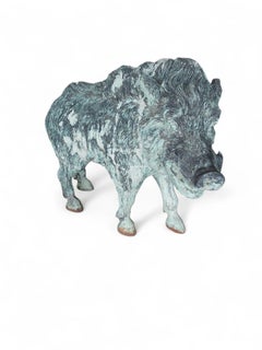 Spanish Mid-Century Bronze Wild Boar Sculpture, 1950s