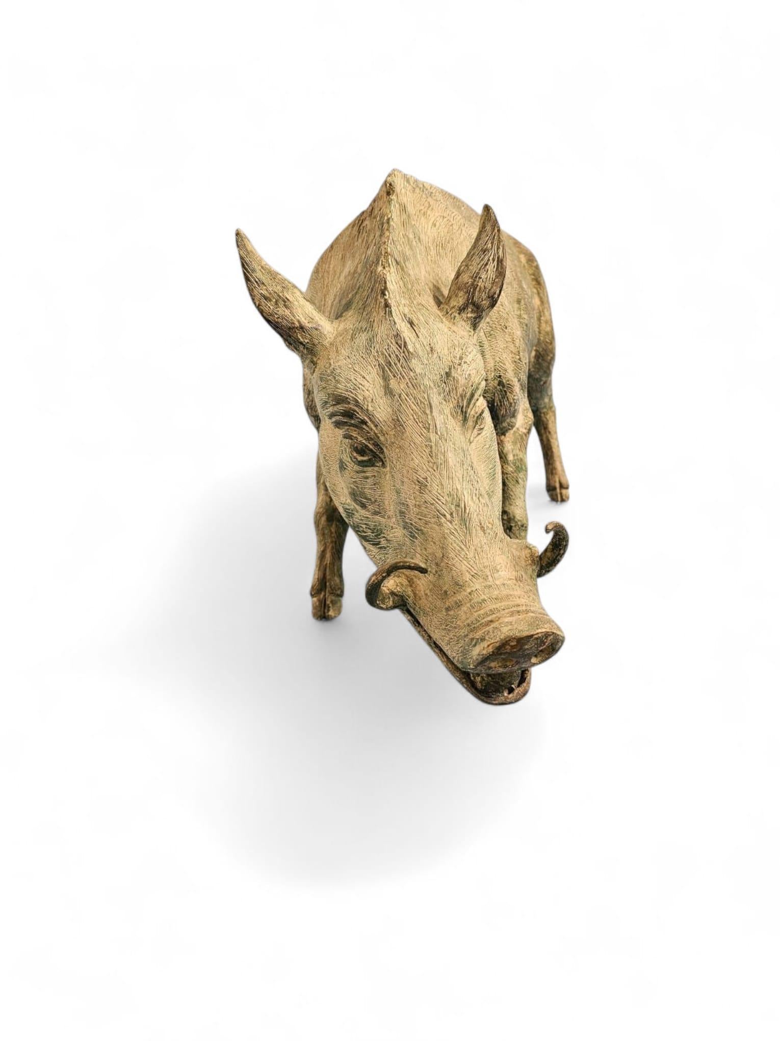 Spanish Mid-Century Bronze Wild Boar Sculpture, 1950s In Good Condition For Sale In Madrid, ES