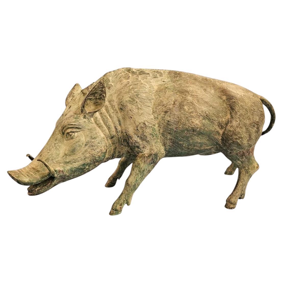 Spanish Mid-Century Bronze Wild Boar Sculpture, 1950s