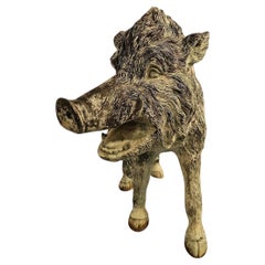 Spanish Mid-Century Bronze Wild Boar Sculpture, 1950s