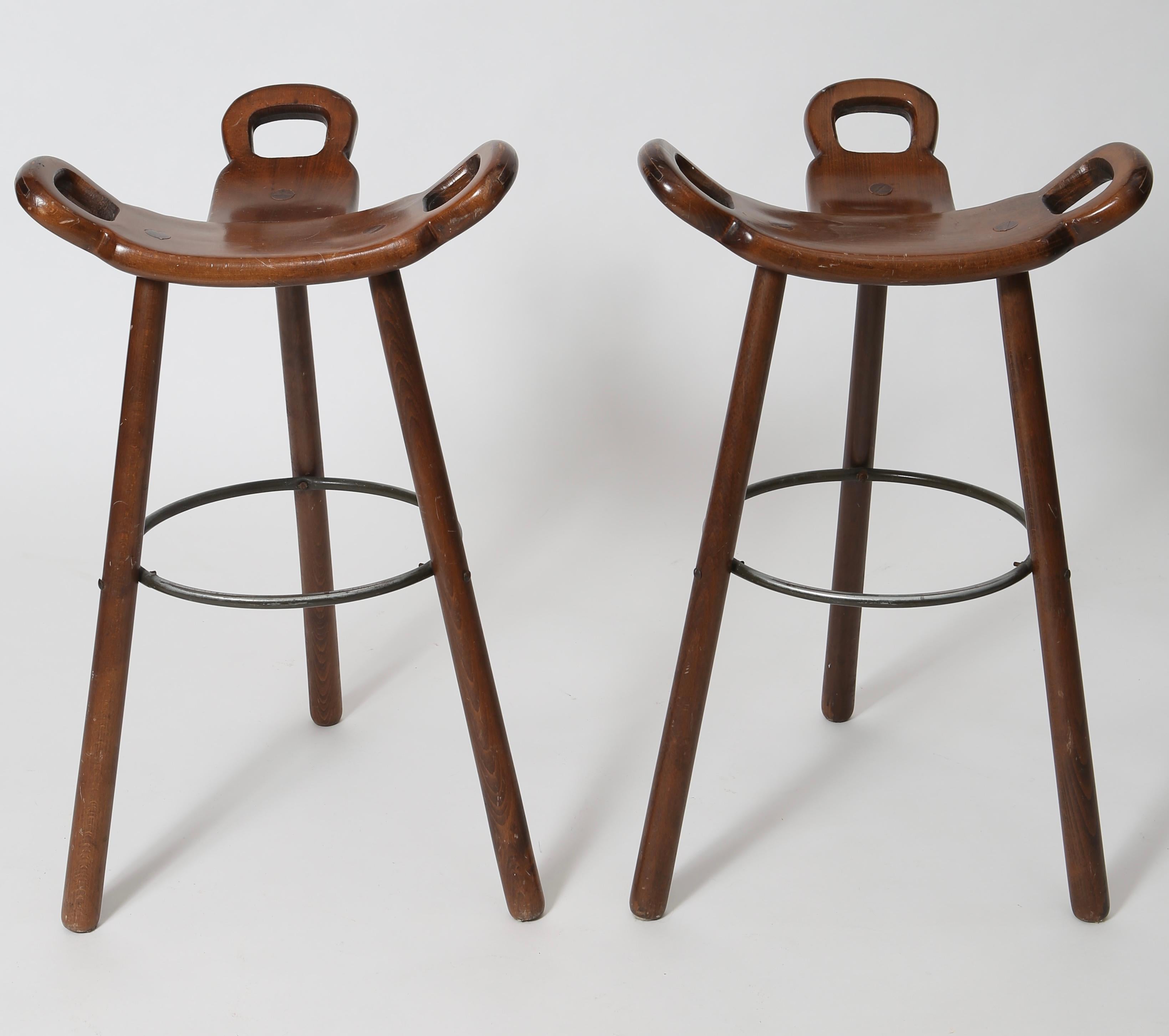 Spanish Midcentury Brutalist Barstools, a Pair In Fair Condition For Sale In Portland, OR