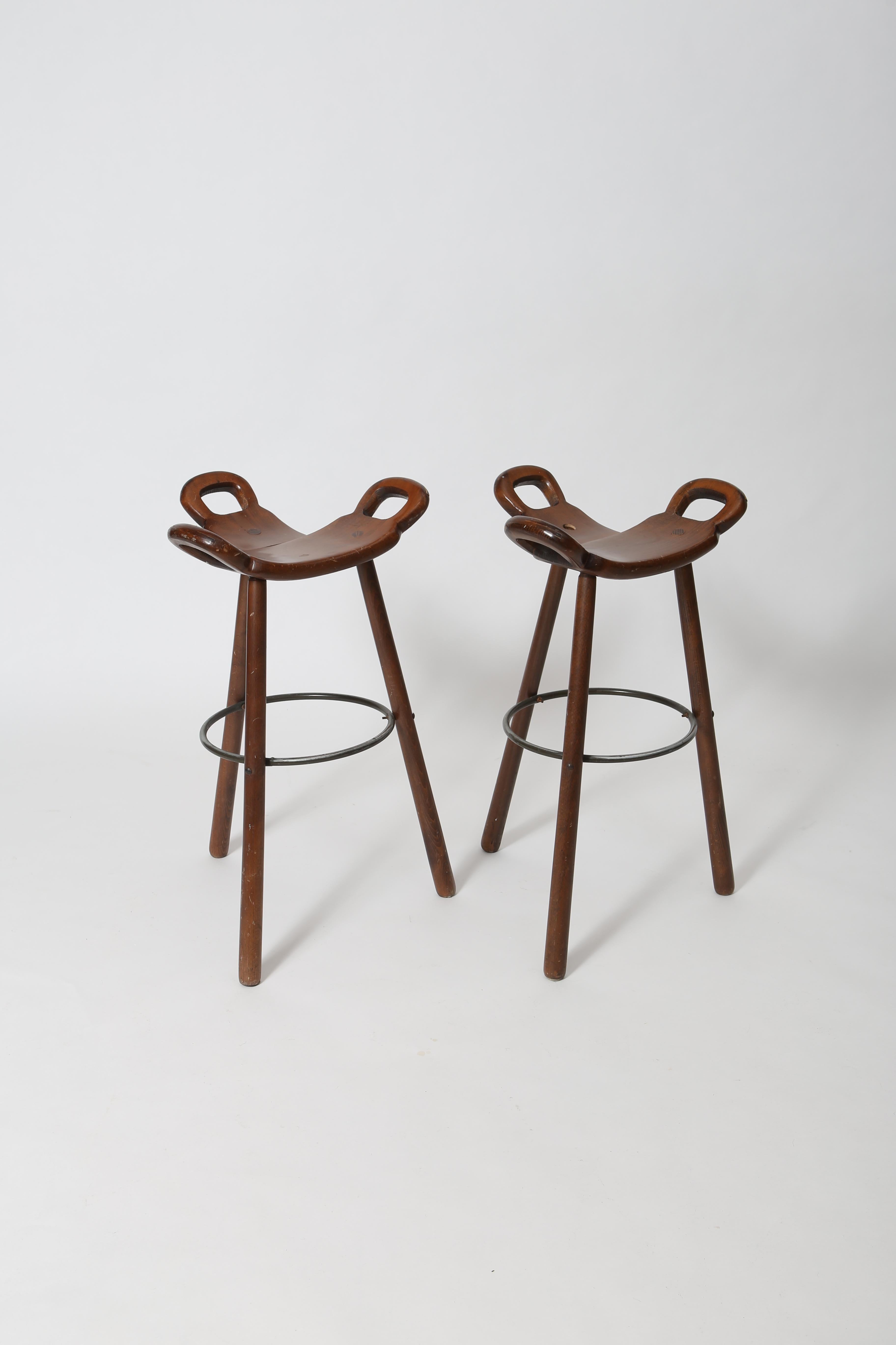 20th Century Spanish Midcentury Brutalist Barstools, a Pair For Sale