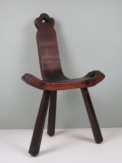 Spanish Mid-Century Carved Wooden Birth Stool with Brutalist Character