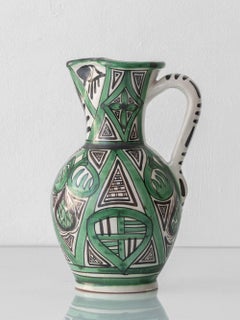 Spanish Mid-Century Ceramic Pitcher Green and Black Mudéjar Style, Punter