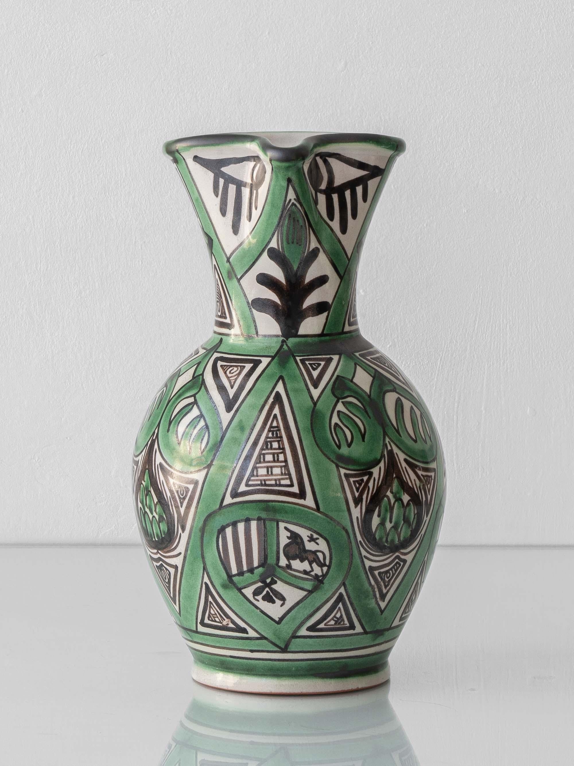 Spanischer Keramikkrug im Mudéjar-Stil (Mitte des Jahrhunderts), grün und schwarz, Punter im Angebot 1
