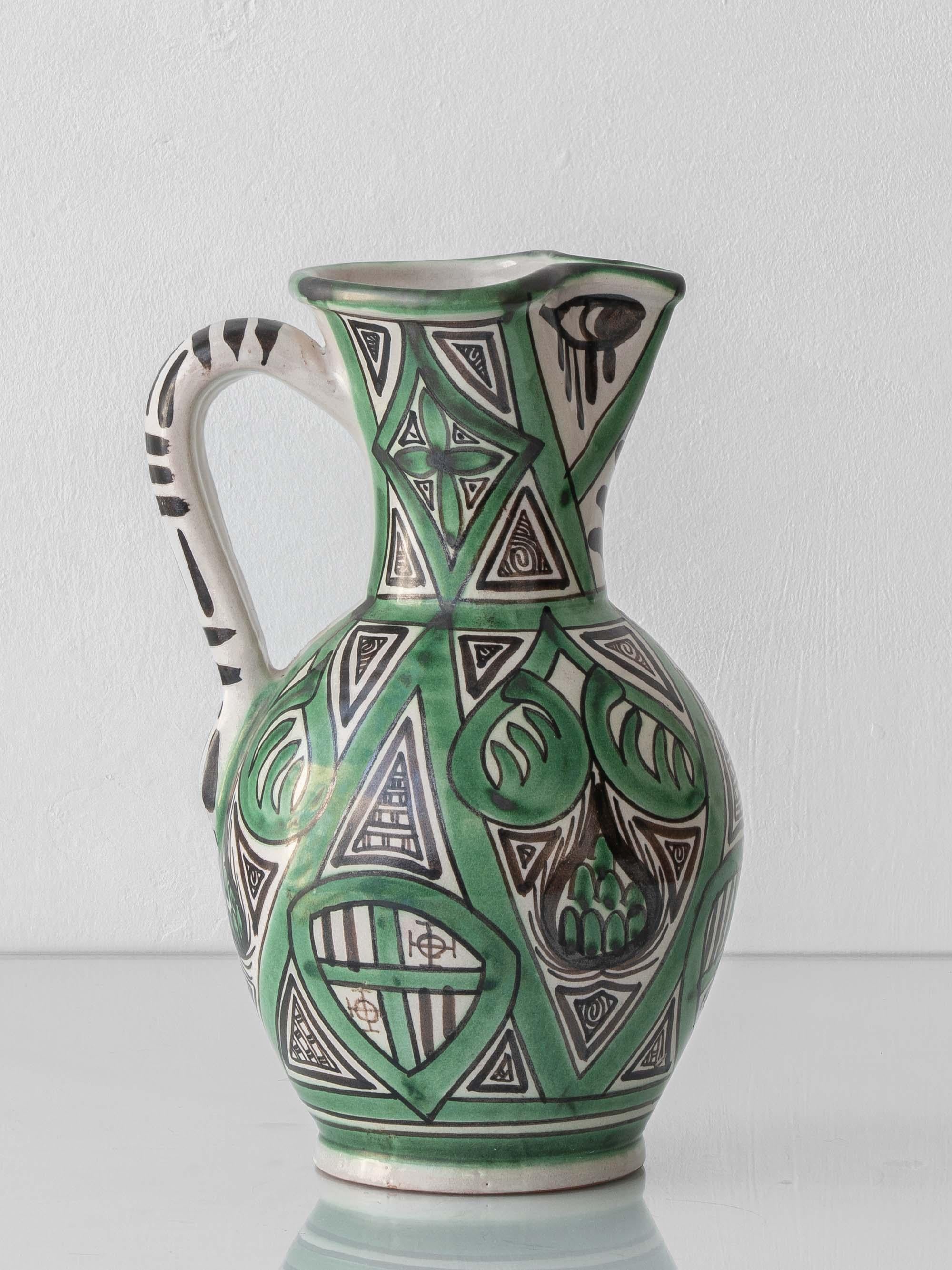 Spanischer Keramikkrug im Mudéjar-Stil (Mitte des Jahrhunderts), grün und schwarz, Punter im Angebot 2