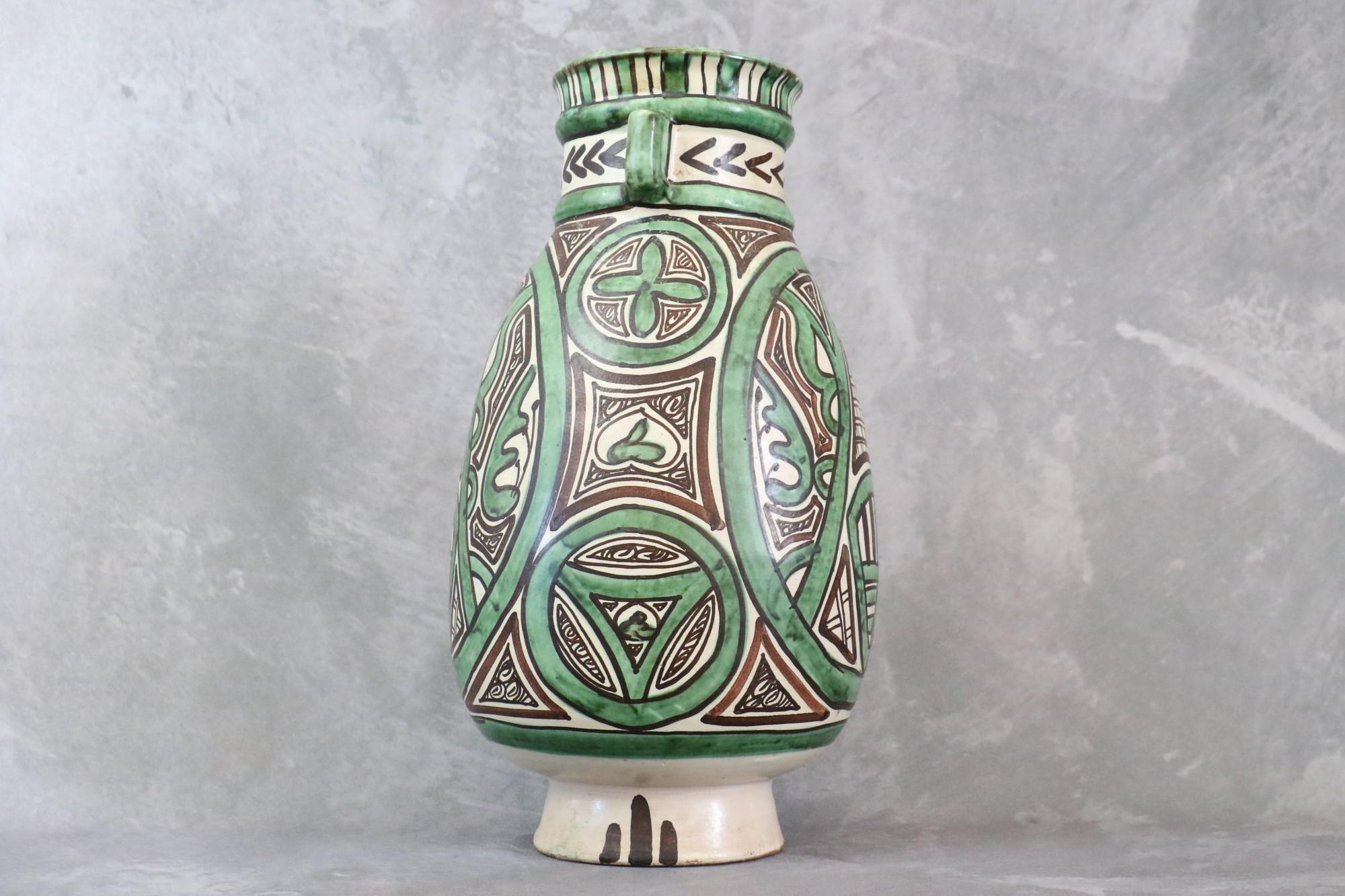 Enameled Spanish Mid-Century Ceramic Vase, Signed Punter, Hand Painted Domingo Punter For Sale