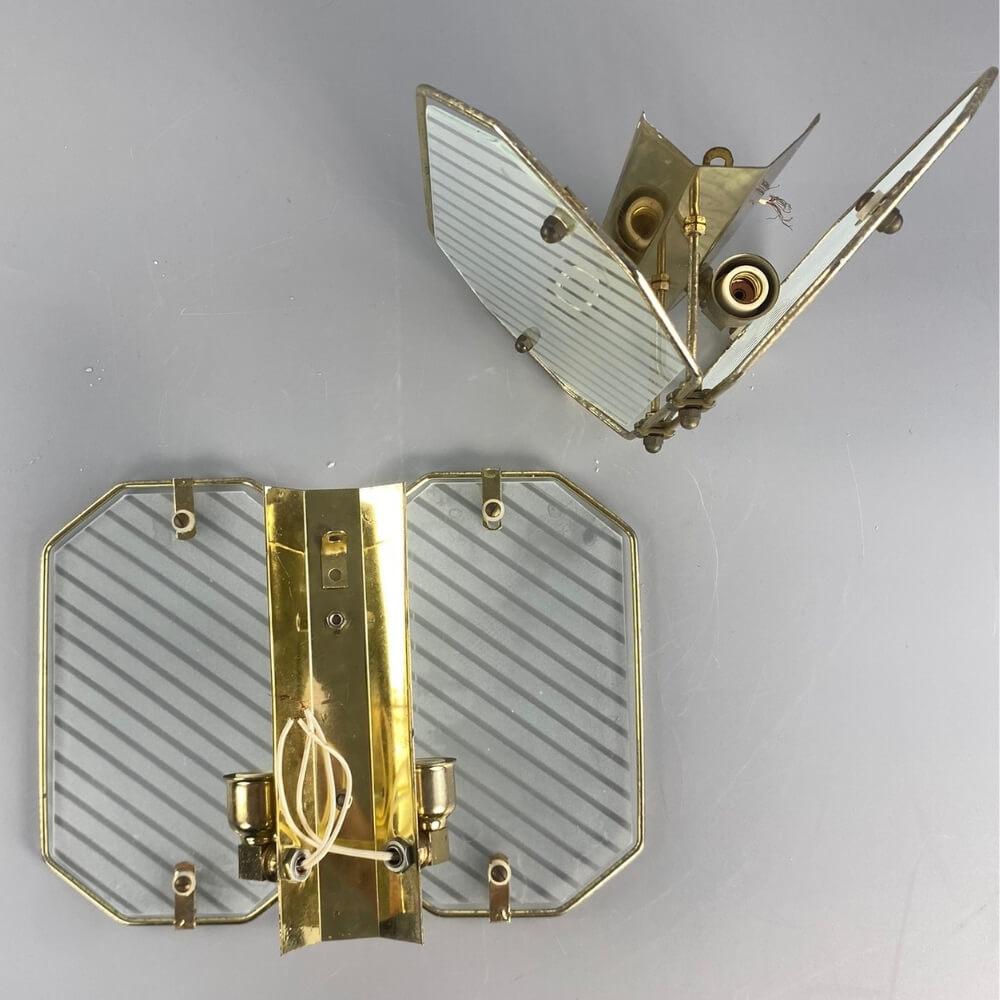 Spanish mid-century glass and copper wall lamp pair For Sale 6