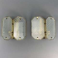 Spanish mid-century glass and copper wall lamp pair