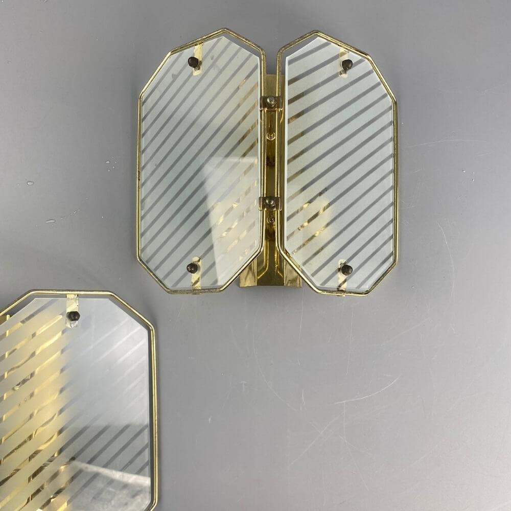 Mid-20th Century Spanish mid-century glass and copper wall lamp pair For Sale