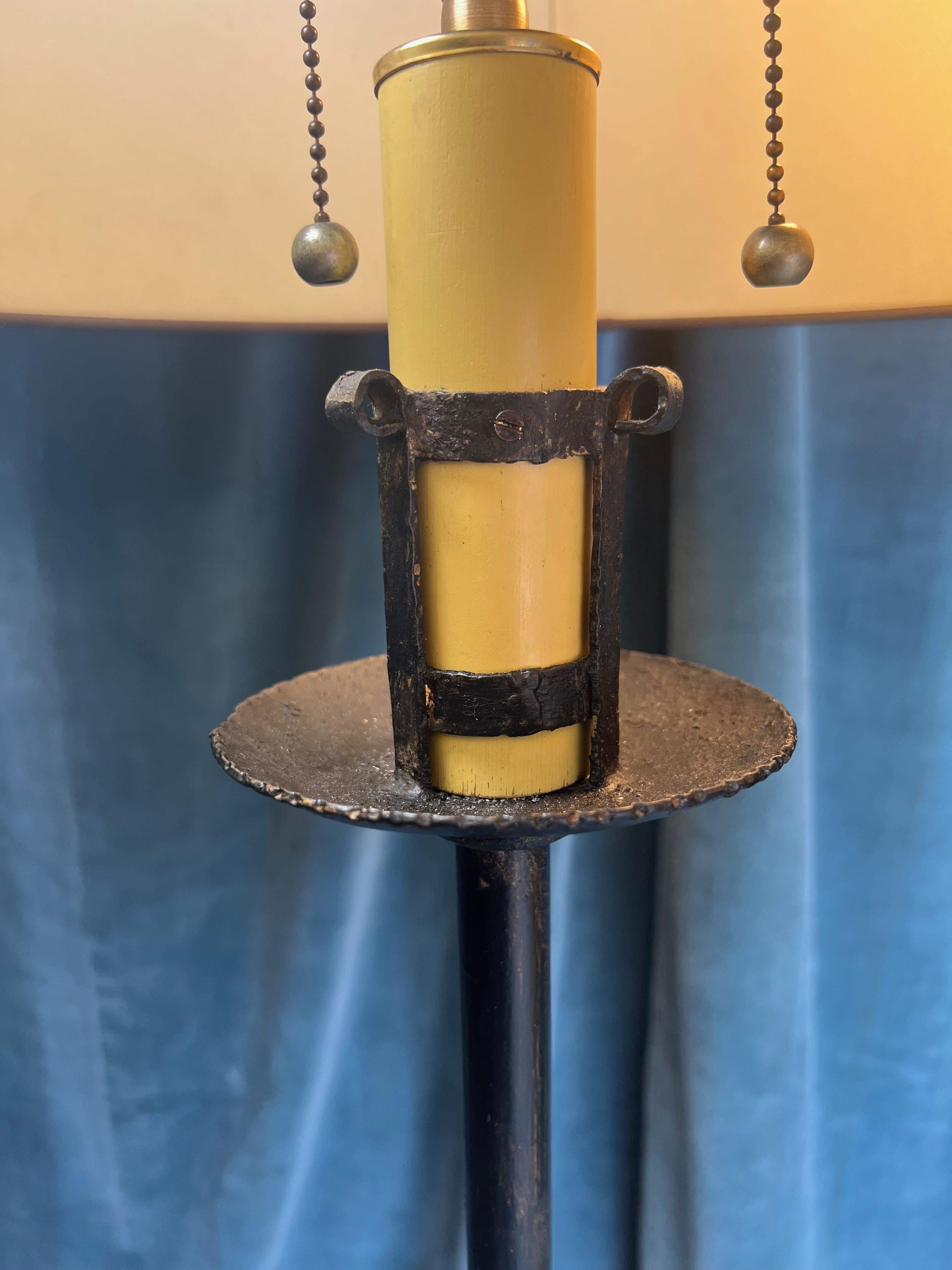 Spanish Midcentury Iron Floor Lamp on a Tall Tripod Base 3