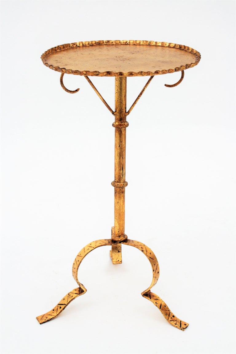 Spanish MidCentury Modern Gold Leaf Gilt Iron Drinks Table, Side Table or Stand at 1stdibs