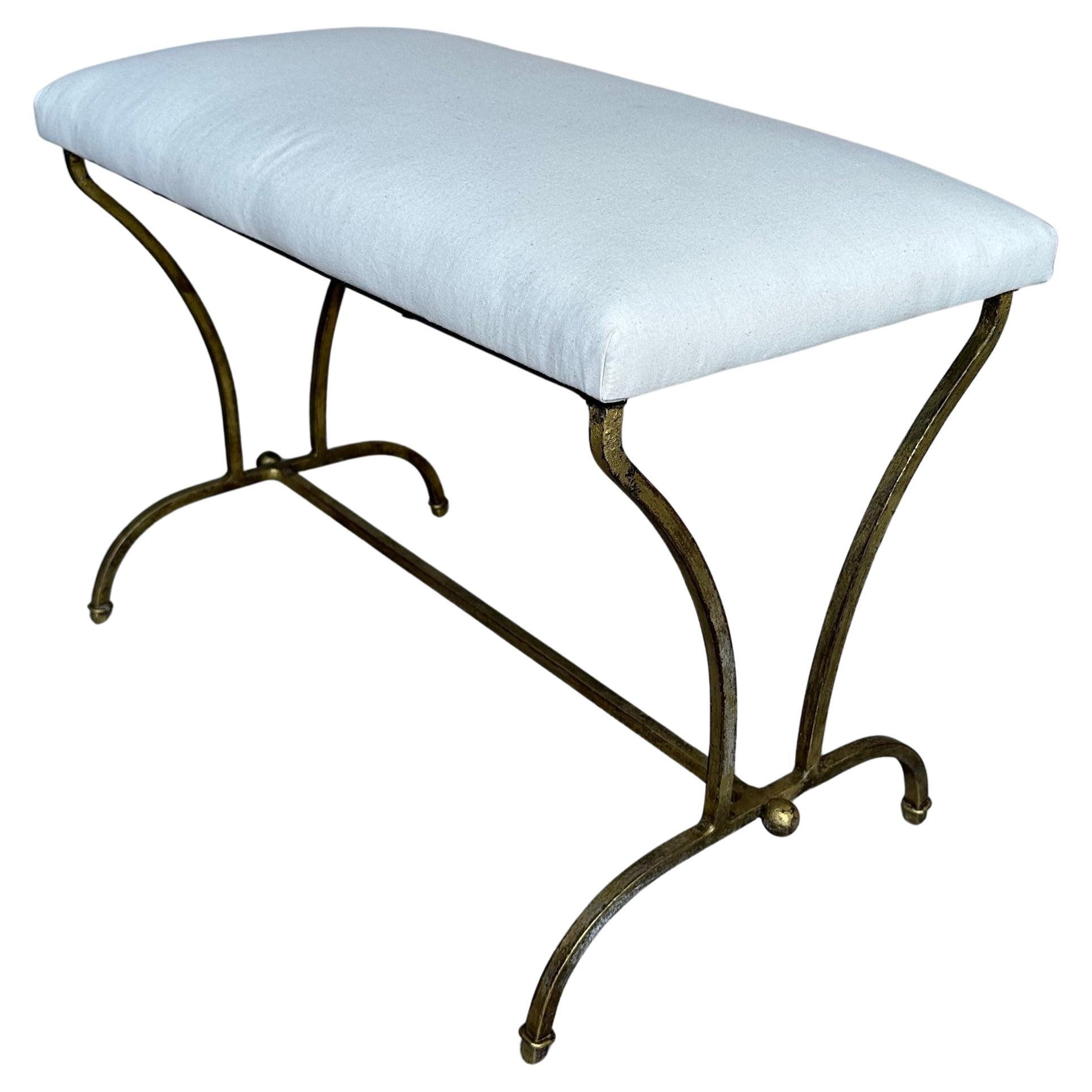 Spanish Mid Century Modern Iron Bench with Arched Base