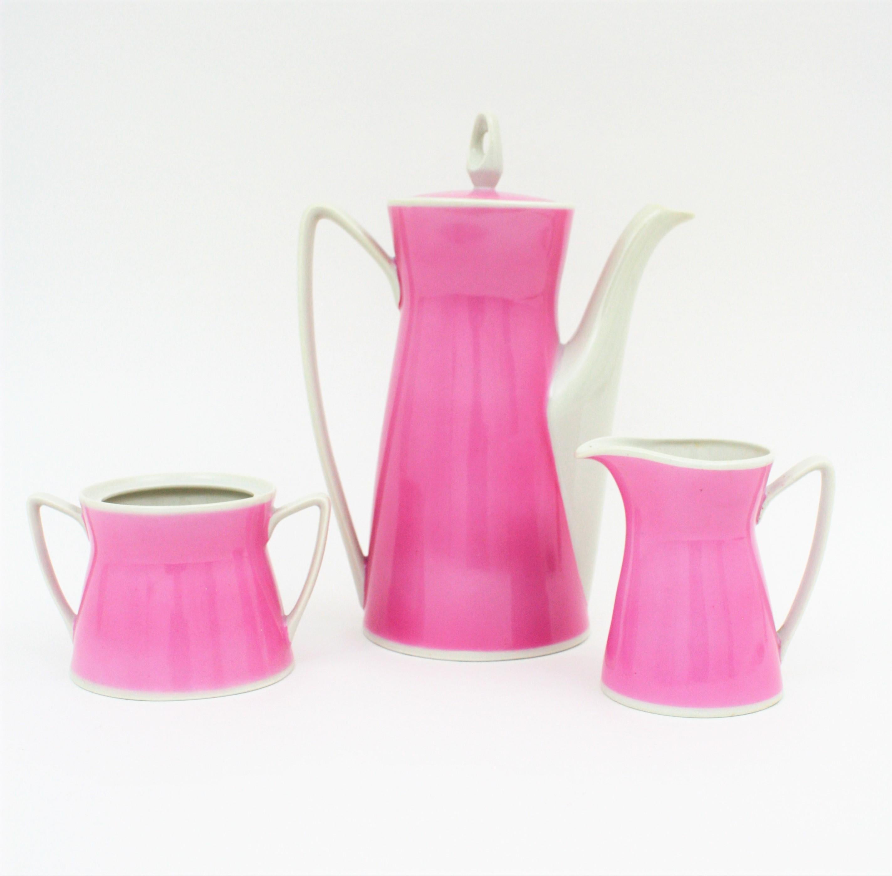 Spanish Mid-Century Modern Pink & White Porcelain Coffee Tea Set by Santa Clara 2