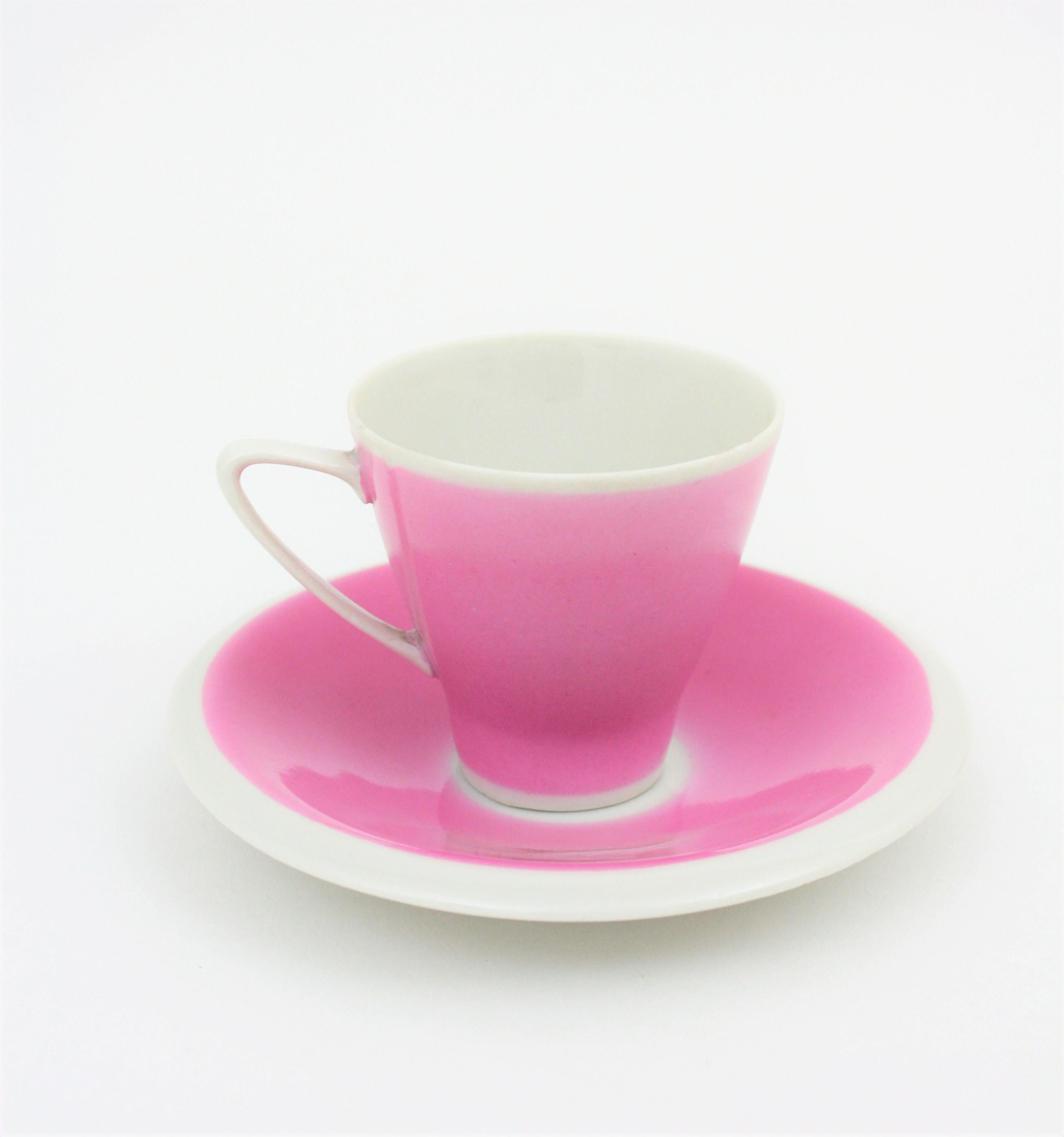 Spanish Mid-Century Modern Pink & White Porcelain Coffee Tea Set by Santa Clara 3