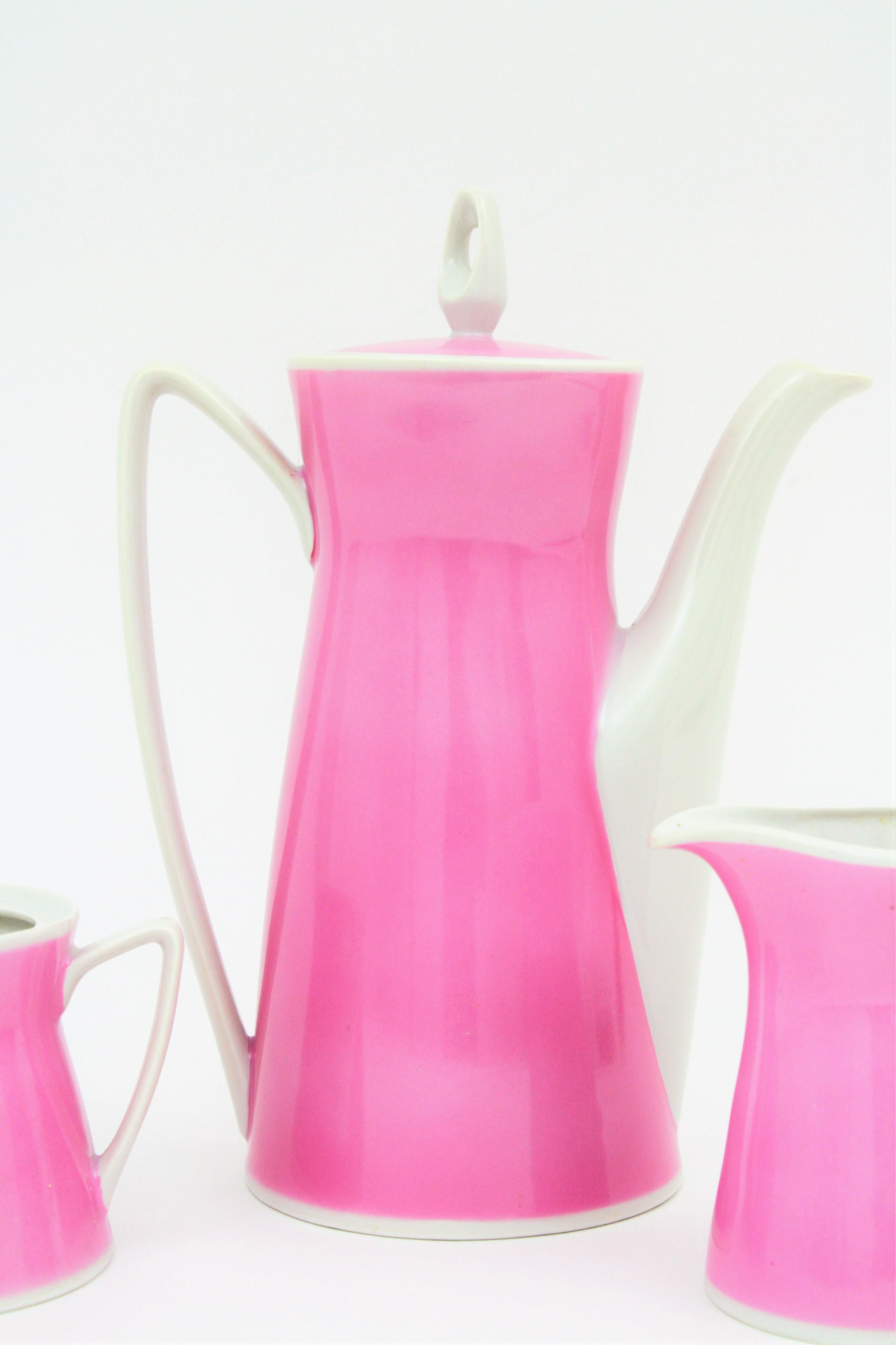 Spanish Mid-Century Modern Pink & White Porcelain Coffee Tea Set by Santa Clara 4