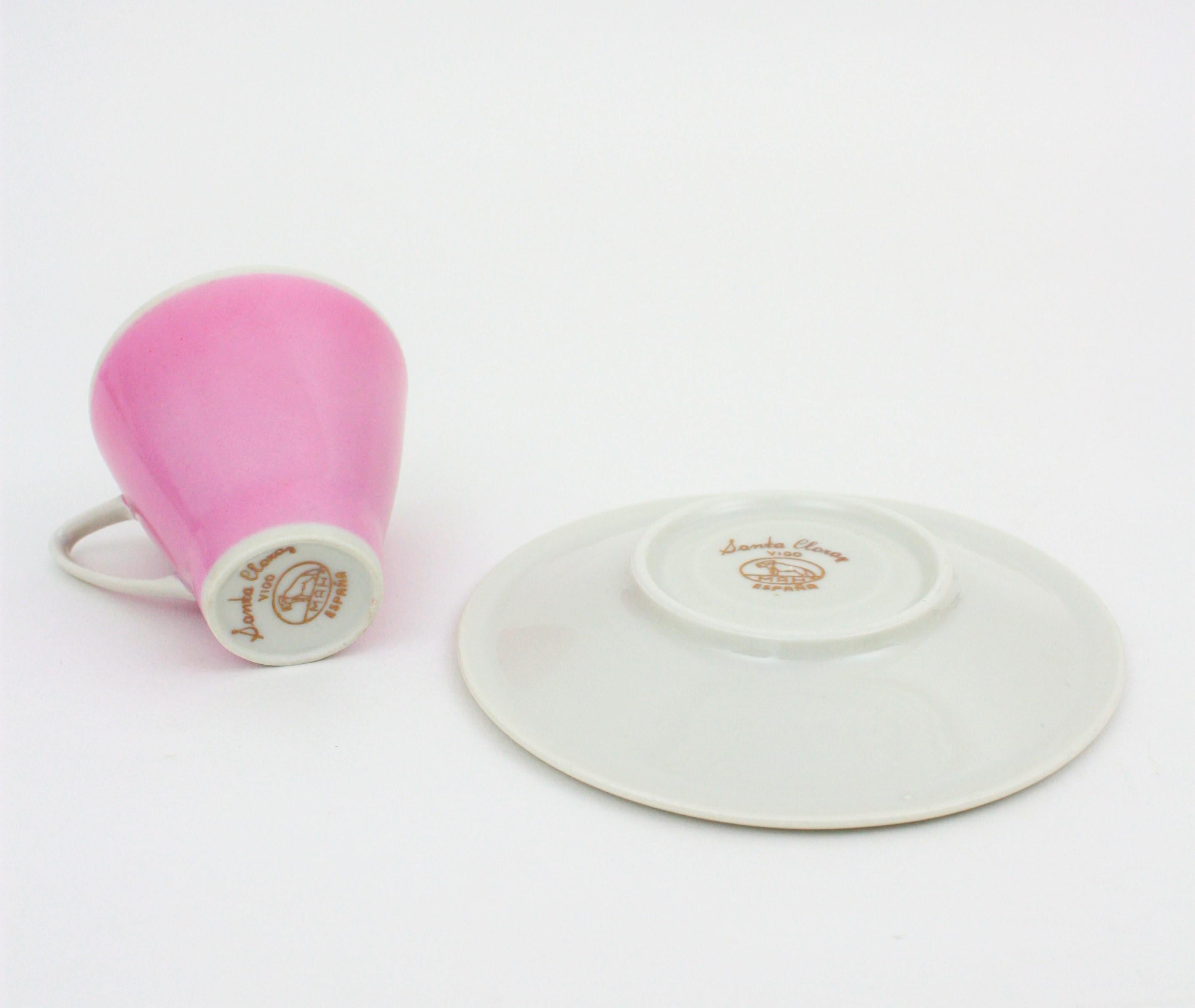 Spanish Mid-Century Modern Pink & White Porcelain Coffee Tea Set by Santa Clara 5