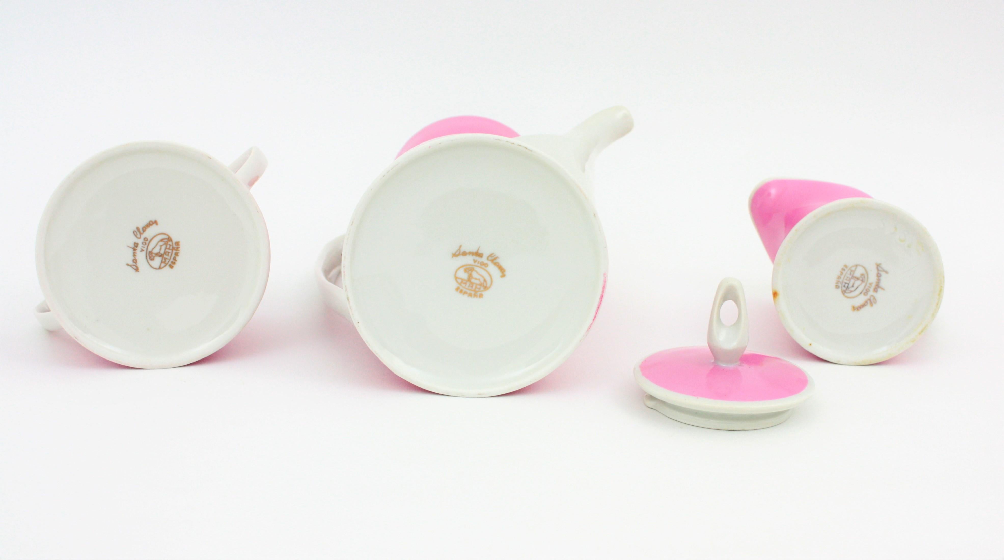 Spanish Mid-Century Modern Pink & White Porcelain Coffee Tea Set by Santa Clara 6