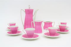 Spanish Mid-Century Modern Pink & White Porcelain Coffee Tea Set by Santa Clara