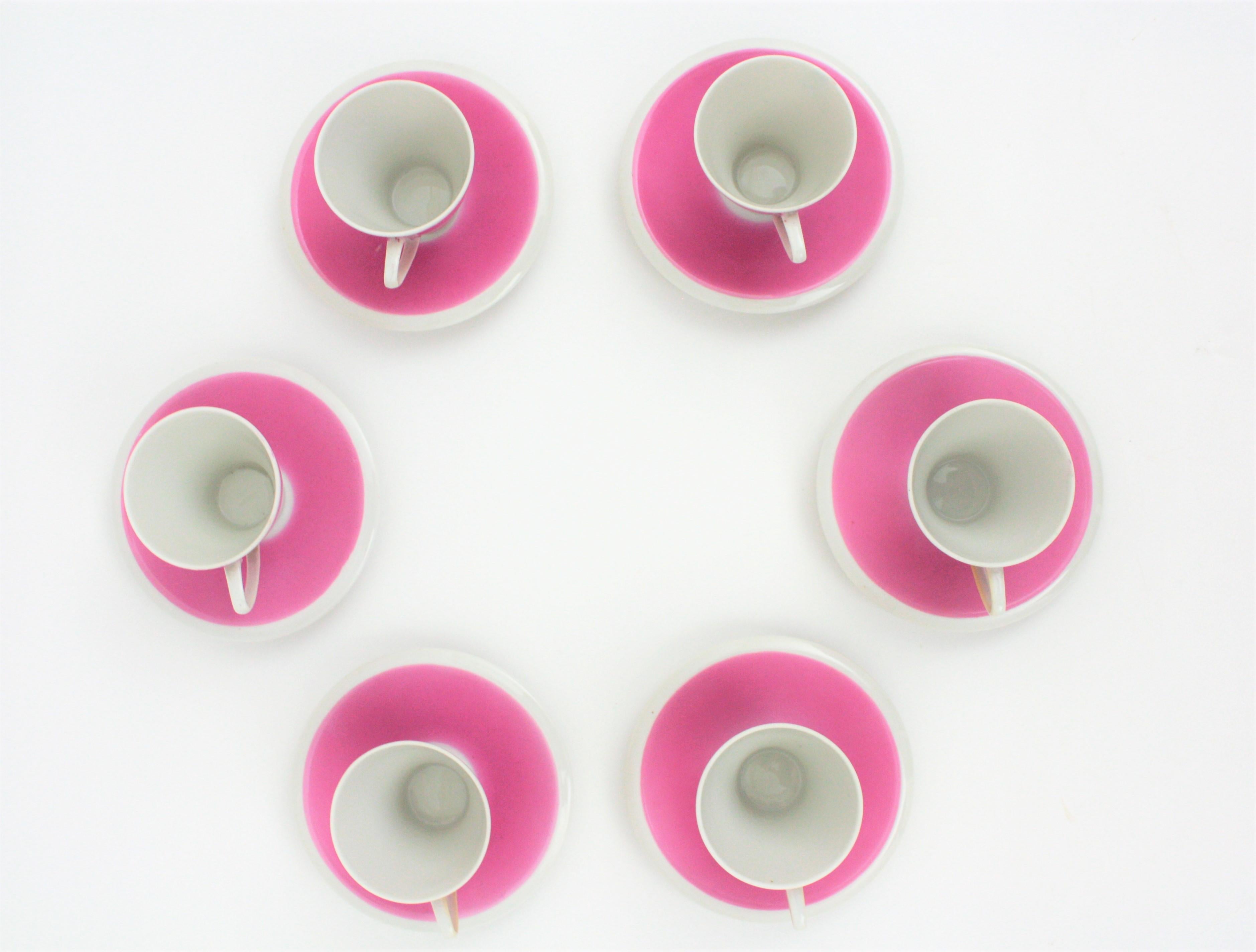 Mid-20th Century Spanish Mid-Century Modern Pink & White Porcelain Coffee Tea Set by Santa Clara