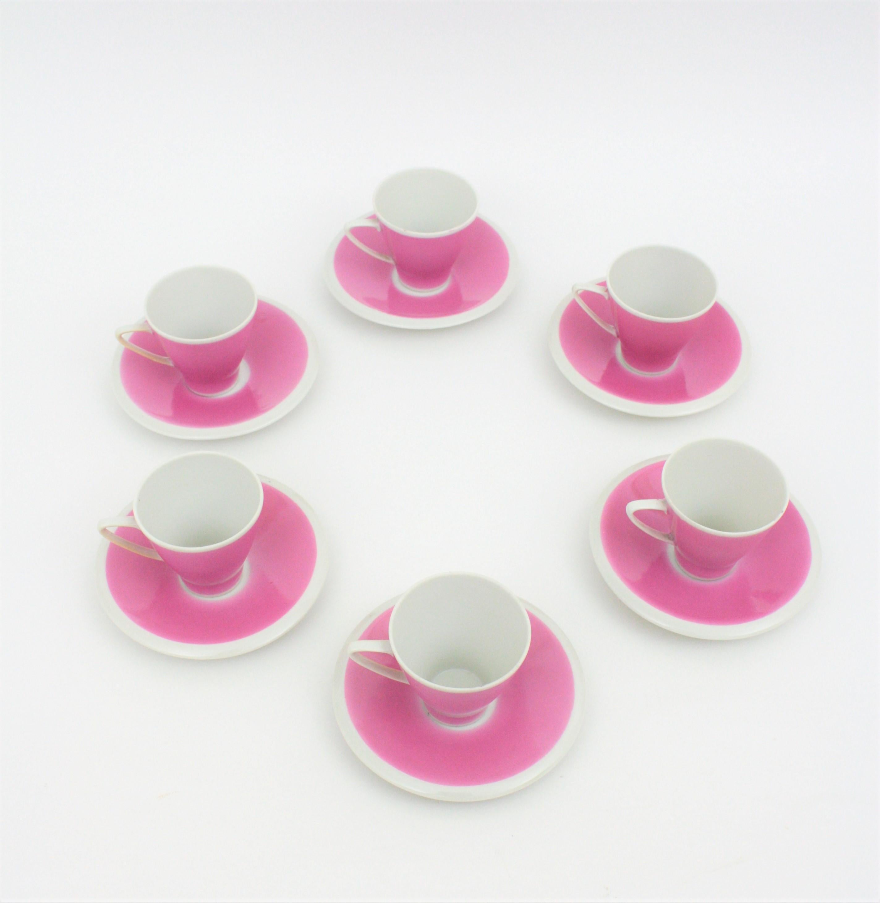 Spanish Mid-Century Modern Pink & White Porcelain Coffee Tea Set by Santa Clara 1