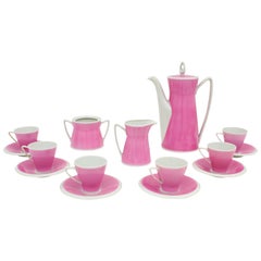 Vintage Spanish Mid-Century Modern Pink & White Porcelain Coffee Tea Set by Santa Clara