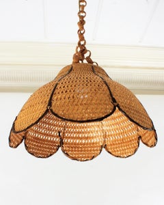 Spanish Mid-Century Modern Woven Rattan Palm Pendant Lamp