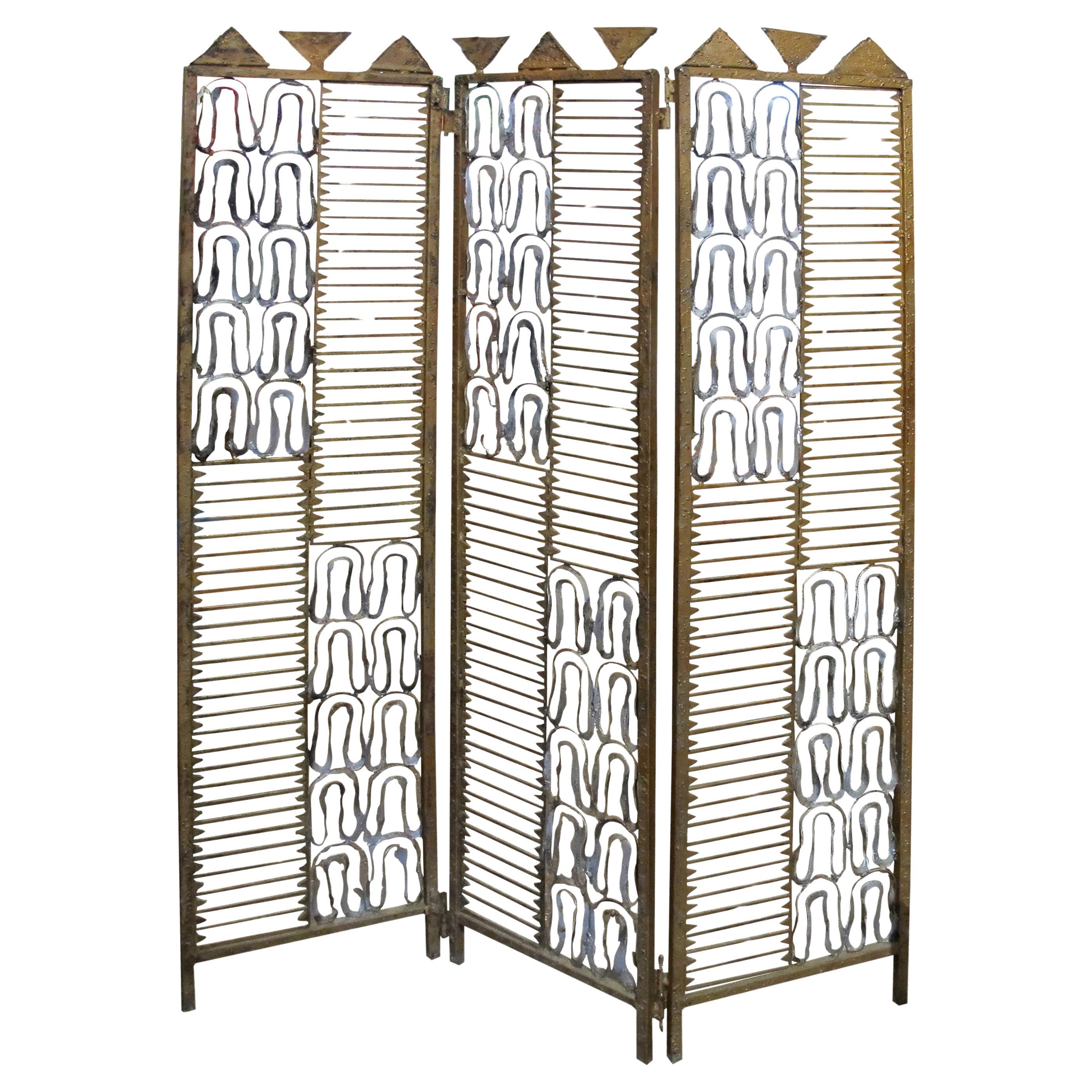 Spanish Mid-Century Modern Wrought Iron Three-Panel Room Divider - Screen