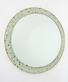 Round Wall Mirror with Ceramic Tiles Mosaic Frame, Spain, 1960s