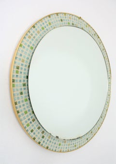 Miroir mural rond avec cadre en mosaïque de carreaux de céramique, Espagne, années 1960