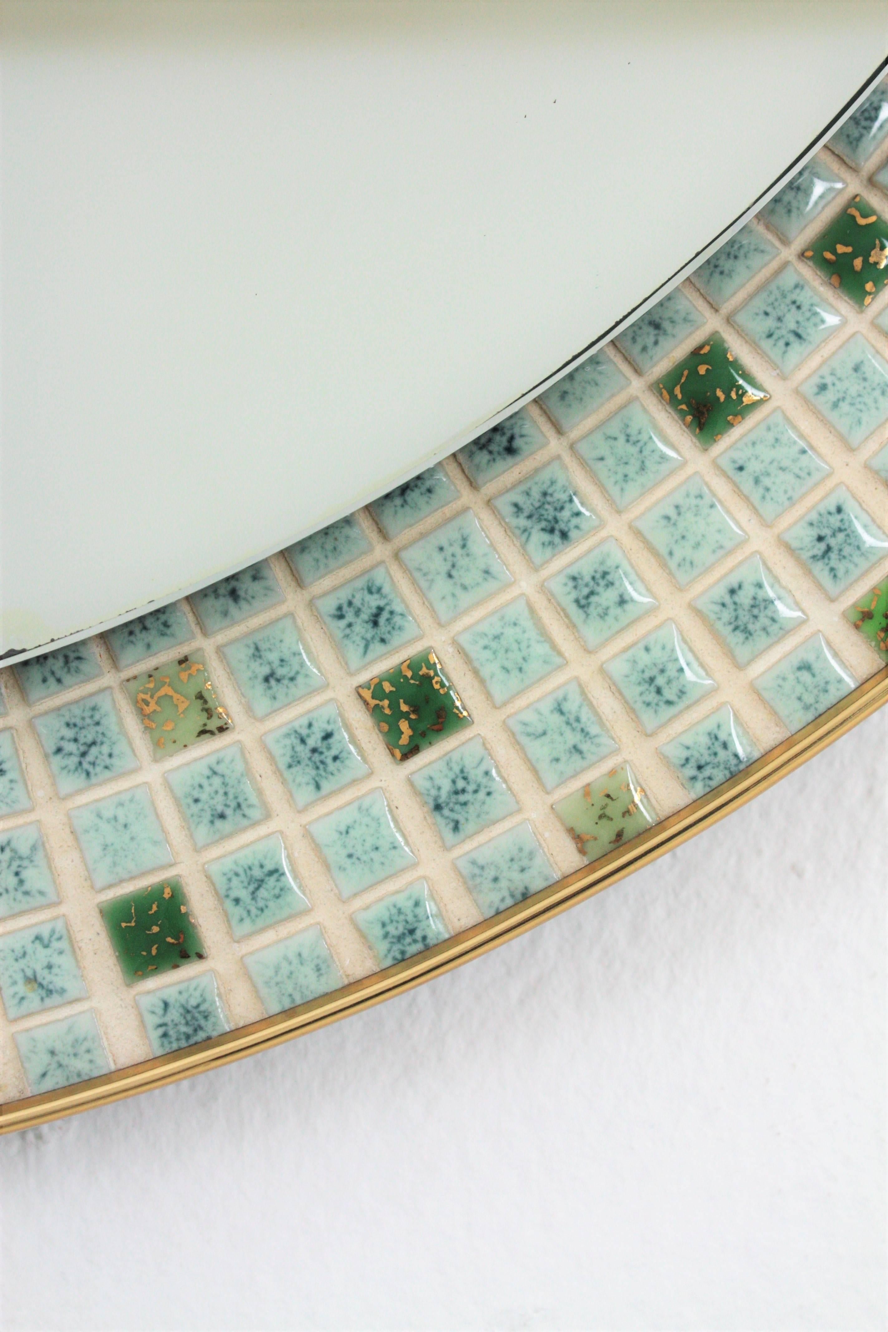 Mid-Century Modern Round Wall Mirror with Ceramic Tiles Mosaic Frame, Spain, 1960s For Sale