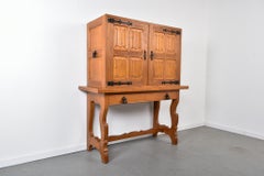 Spanish mid century oak bar cabinet