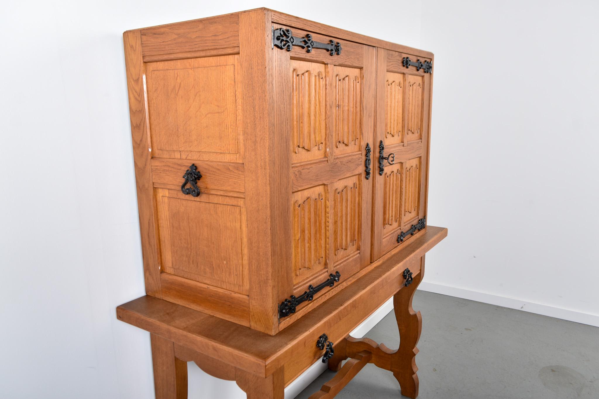 Late 20th Century Spanish mid century oak bar cabinet For Sale